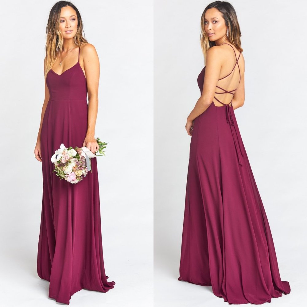 Show Me Your Mumu Godshaw Goddess Gown in Merlot Chiffon